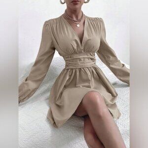 SHEIN Frenchy Solid Ruched Shirred Back Dress